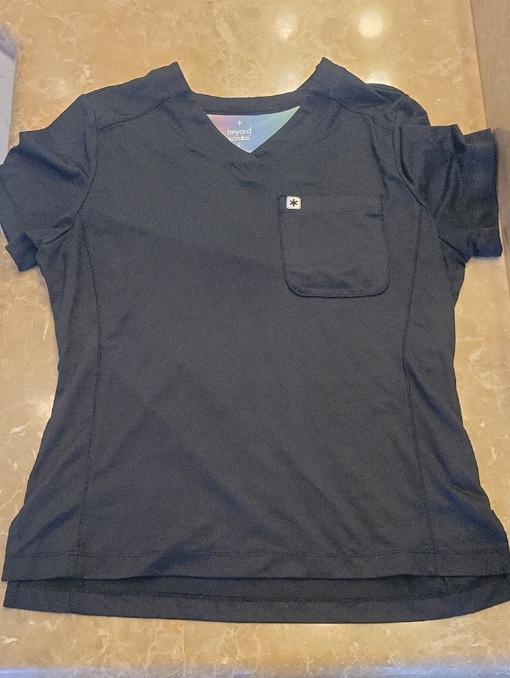 *Beyond Scrubs Women's Black V-Neck Pocket Tee,  S